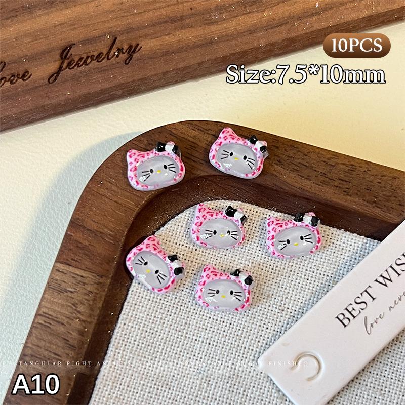 10 шт./пакет 3D Мультяшные Шармы для ногтей Hello Kitty Смешанная смола Котенок Китти с бантом Украшение для нейл-арта Кавайный Блестящий Kt Деталь для ногтей