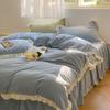 Ins Solid Milk Velvet Four Piece Lace Coral Velvet Quilt Cover Thickened Warm Bed Sheet Flannel Bedding