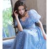 Elegant Blue Long Evening Dress for Women - Luxury Banquet, Vocal Art Exam, Hosting Gown