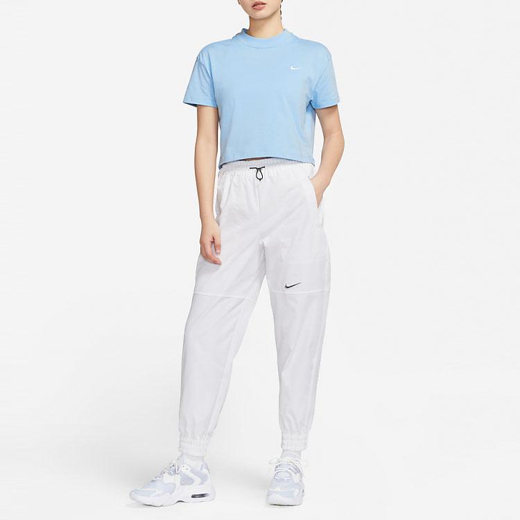 Nike Повседневная однотонная футболка с коротким рукавом и круглым вырезом с логотипом для женщин, топы Mind-Blue DA0324-436