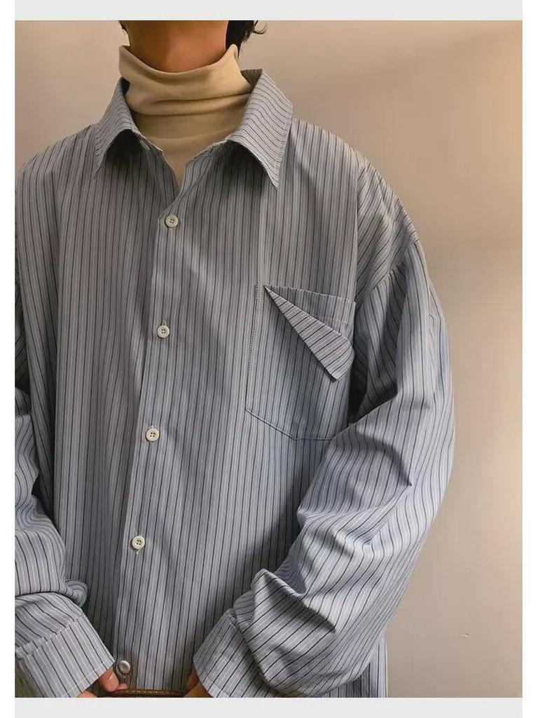 Men's Khaki Striped Shirt – Autumn Cityboy Japanese Retro Style