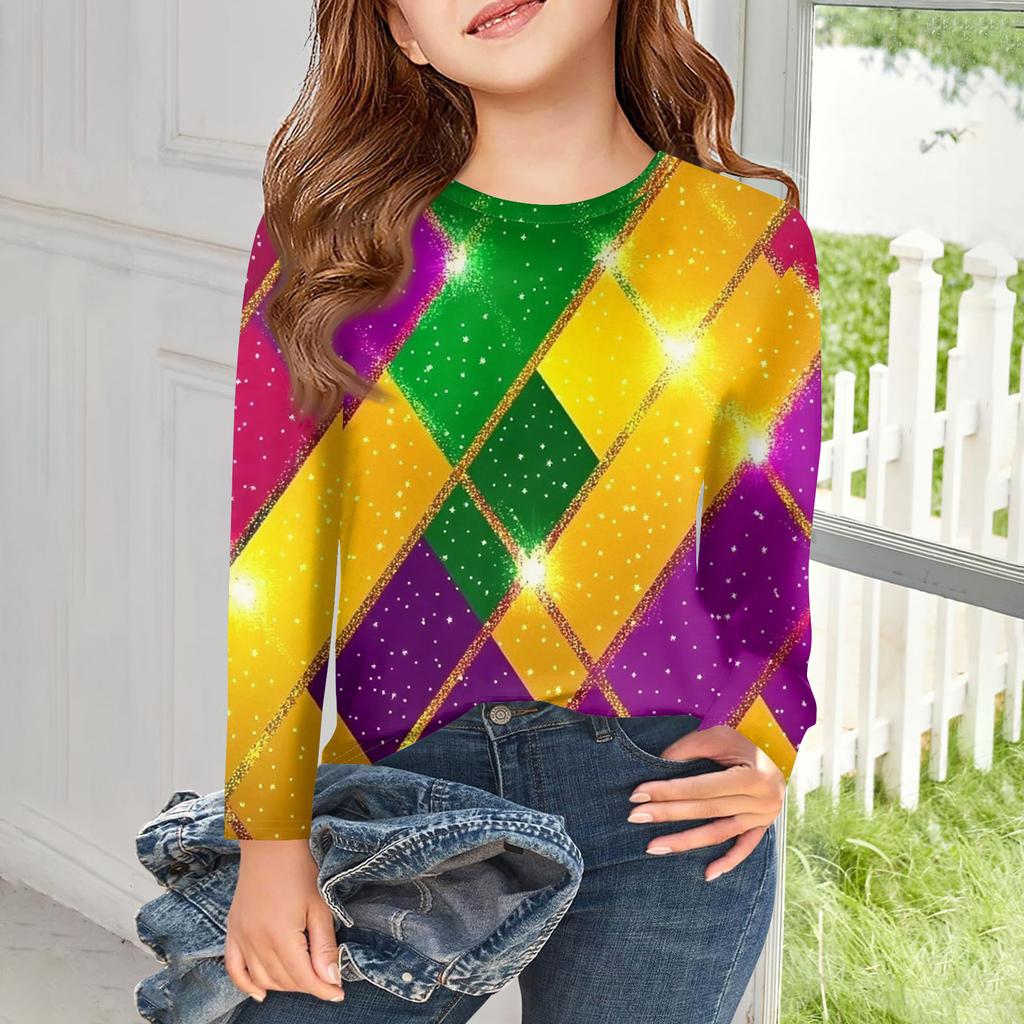 Футболки с длинным рукавом для девочек, детские осенние топы, с круглым вырезом, с принтом, базовые футболки