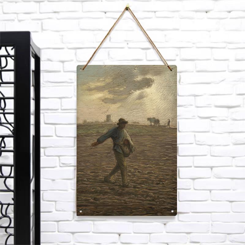 Vintage Millet The Sower Oil Painting Metal Wall Art European Countryside Home Decor for Living Room