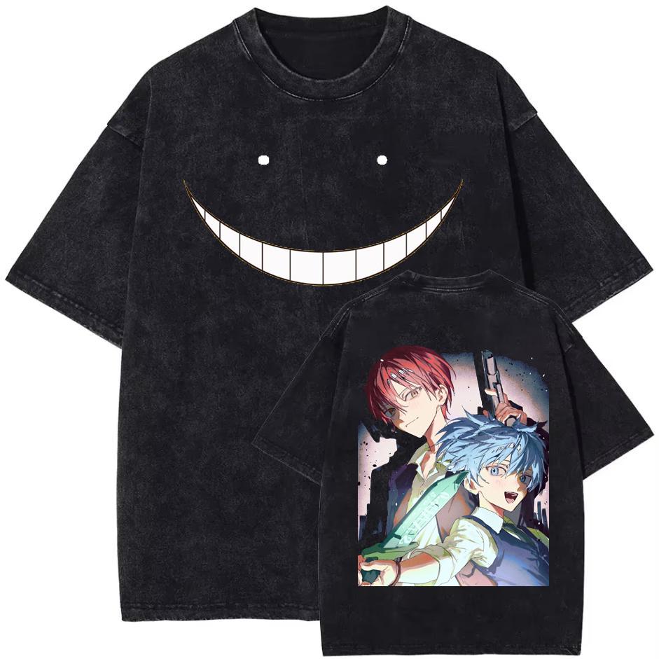 Anime Assassination Classroom Octopus Koro Sensei Hip Hop Short Sleeve T-Shirts Washed Tops Tees Streetwear Oversized T Shirt