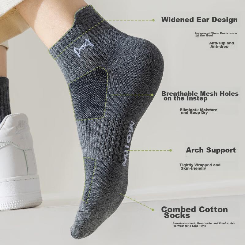 MiiOW 5 Pairs of 100% Pure Cotton Socks for Men, And Odor-Resistant, Ear-Loop Mesh Short Socks, Thin Breathable Socks