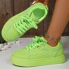 Флуоресцентно-зеленые повседневные туфли на толстой подошве женские 2025 осень круглый носок шнуровка мягкие кроссовки нескользящие кеды