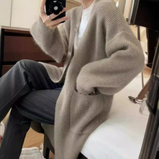 Women's Long Sleeve Cashmere Polo Neck Sweater with Lapel - Korean Style Cardigan Outerwear