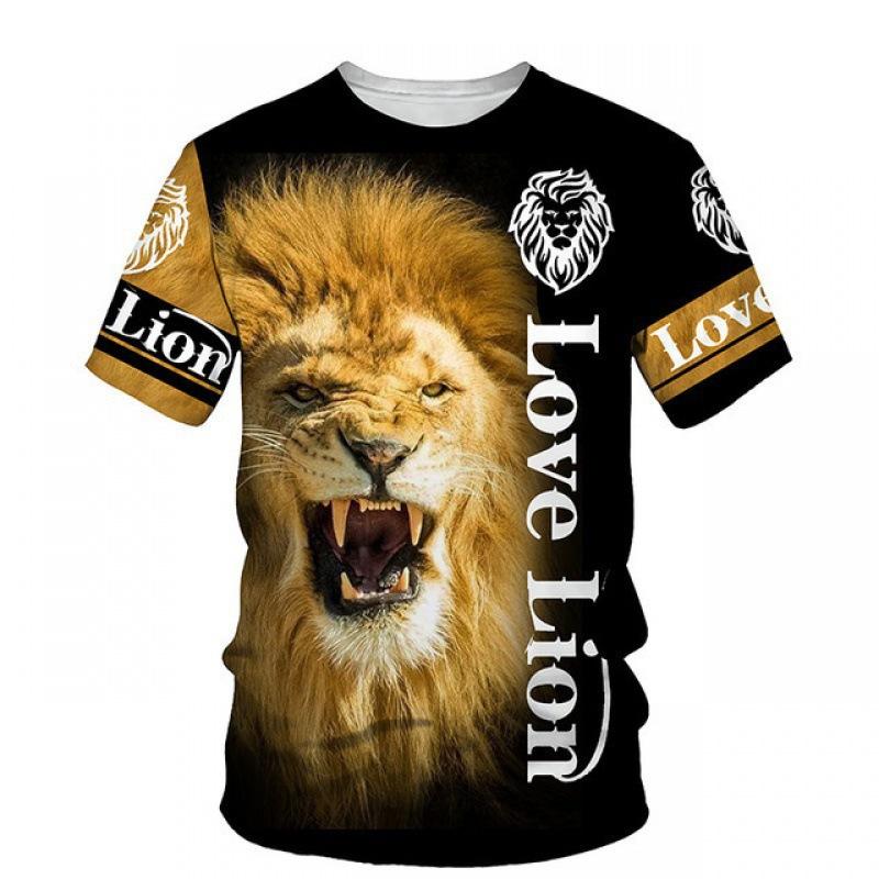 Summer Round Neck 3D Lion Print Top Fashionable Casual Short Sleeved Men's T-shirts