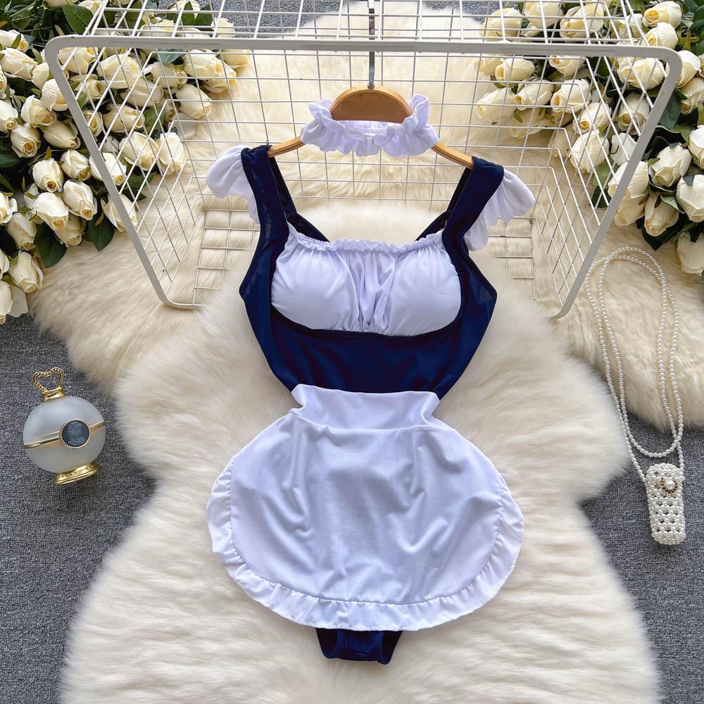 Japanese Kawaii Lingerie Corset Bodysuit Women Summer Erotic Slim Backless Rompers Female Fashion Maid Cosplay Club Sexy Playsuits 2024