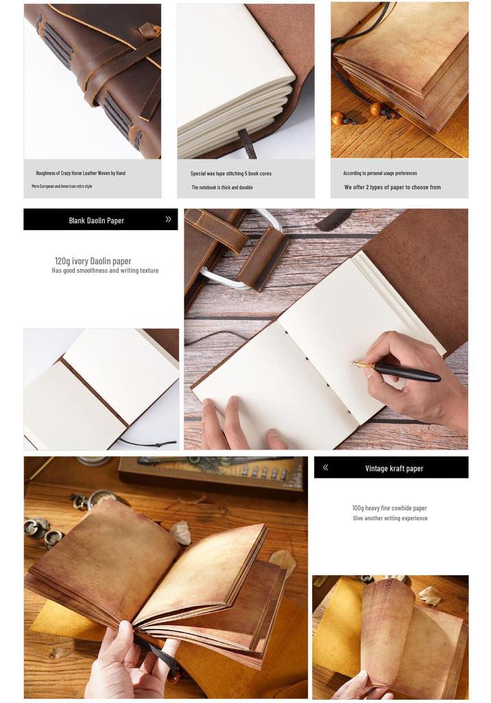 Retro Traveler's Genuine Cowhide Leather Loose-leaf Notebook - Magic Diary and Notepad