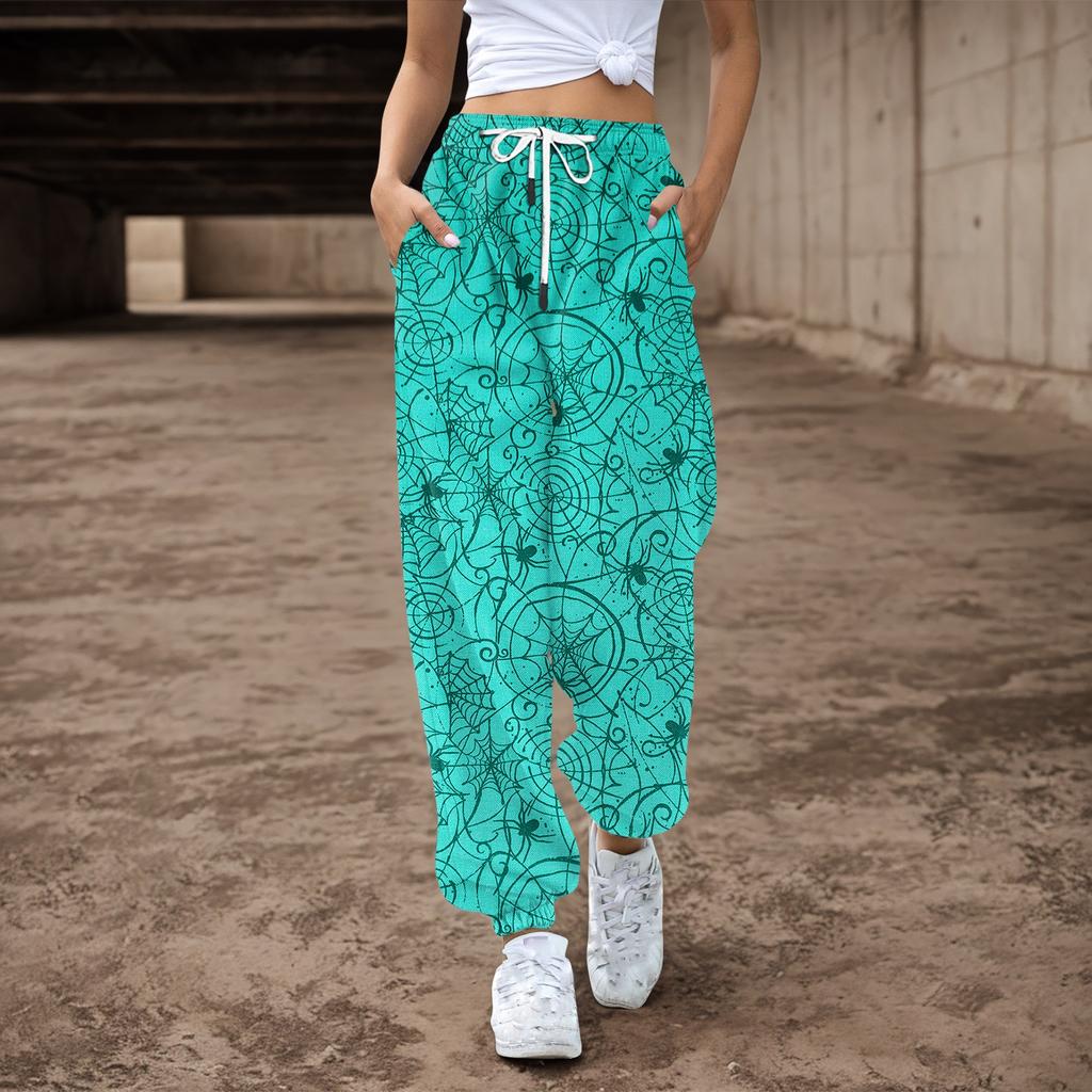 Женские спортивные штаны, мешковатые, с высокой талией, большие размеры, спортивные штаны с карманами, напечатанные брюки, брюки для женщин