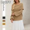 DICFY Модные Повседневные Женские Свитера Однотонные с Принтом Осень Зима Длинный Рукав Круглый Вырез Свободный