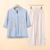 Red Bean Mama Women's Embroidered Cotton Linen Summer Set
