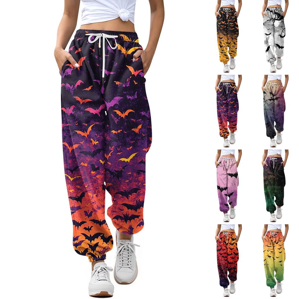 Women's Casual Fashion Halloween Printed Leisure Pants Sweatpants Trousers Drawstring Elastic Waist Drawstring Drawstring Pants