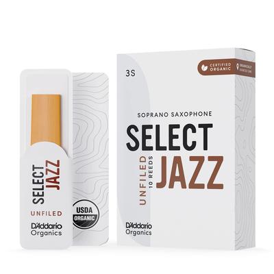 Трость для сопрано-саксофона WoodWinds, сертифицированная USDA Organic, SELECT JAZZ UNFILED ORRS10SSX3S, упаковка из 10 штук D'Addario D'Addario [Жесткость 3S] []