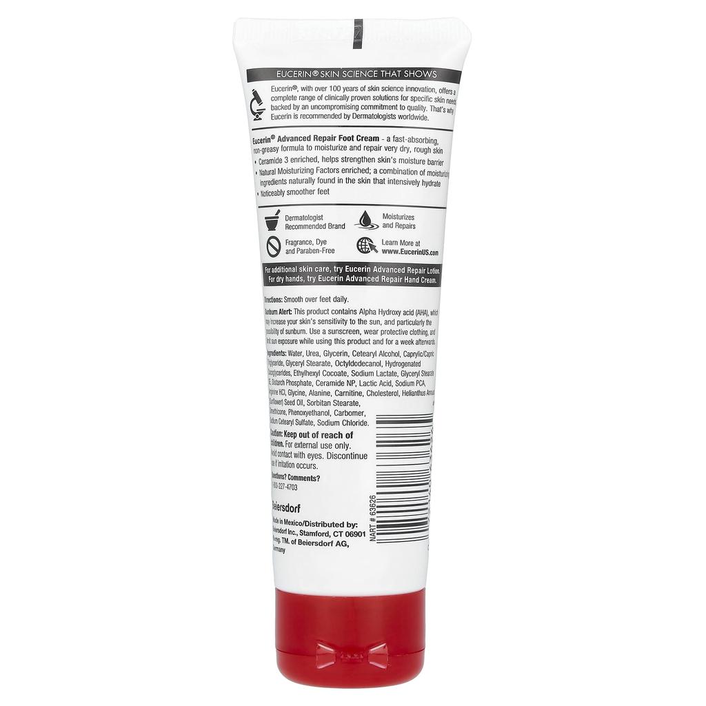 Eucerin Advanced Repair Foot Cream, Unscented, 3 Oz (85 G)