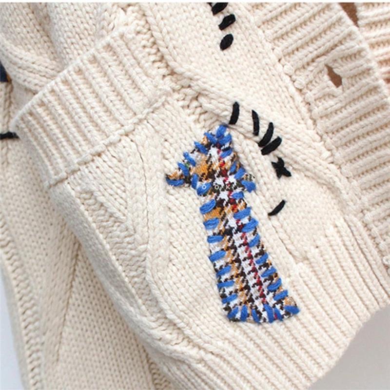 Autumn Winter Women Cardigan Warm Knitted Sweater Jacket Pocket Embroidery Fashion Knit Cardigans Coat Lady Loose Sweaters