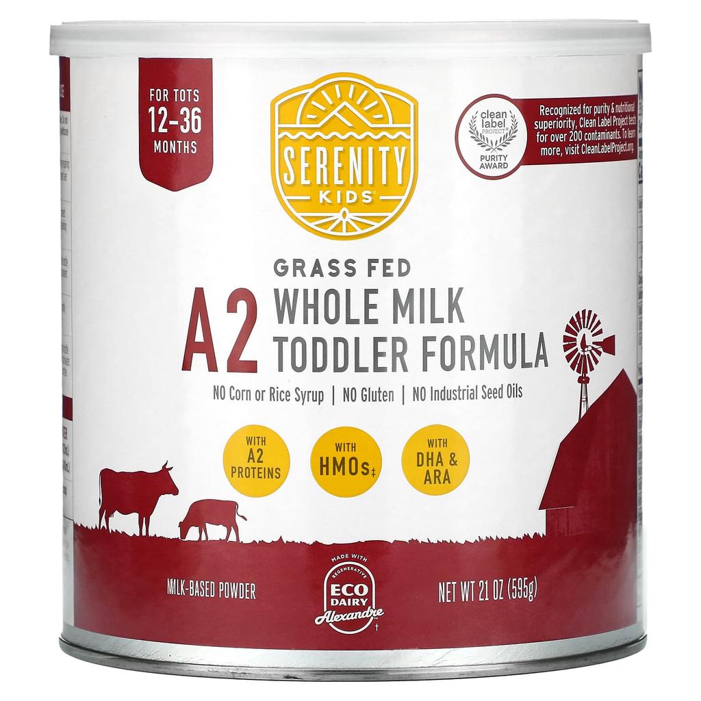 Serenity Kids A2 Grass-Fed Whole Milk Infant Formula, 12-36 Months, 21 Oz (595 G)