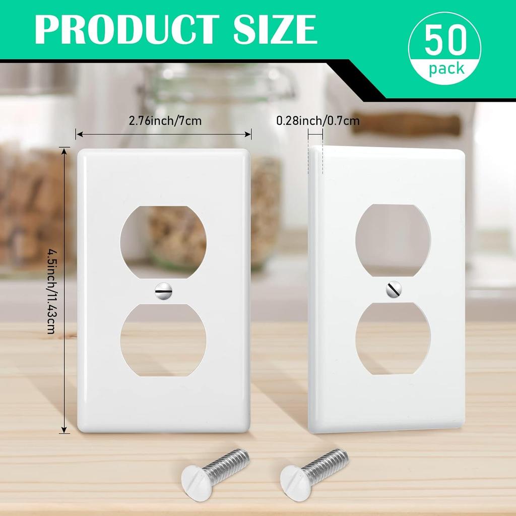 Hoteam 50 Pcs Duplex Wall Plates Kit Electrical Outlet Cover 4.50 x 2.76 Inch Home Standard Size 2 Gang Receptacle Covers Polycarbonate Thermoplastic