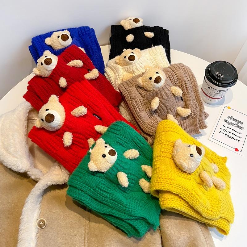 Christmas New Red Bear Knitted Scarf Women's Autumn and Winter Cute Scarf Versatile New Girlfriend