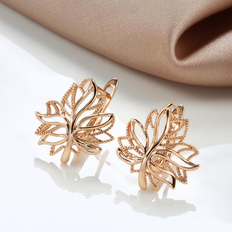 Kinel Fashion Glossy Leaf Rose Gold Earrings For Women