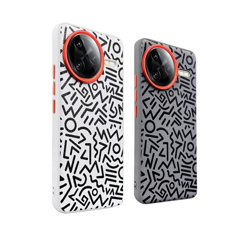Luxury Graffiti Painted Leather Case for Xiaomi Redmi K80 Pro K80 Metal Button+Hardware Camera Len Large Hole Mobile Phone Cover