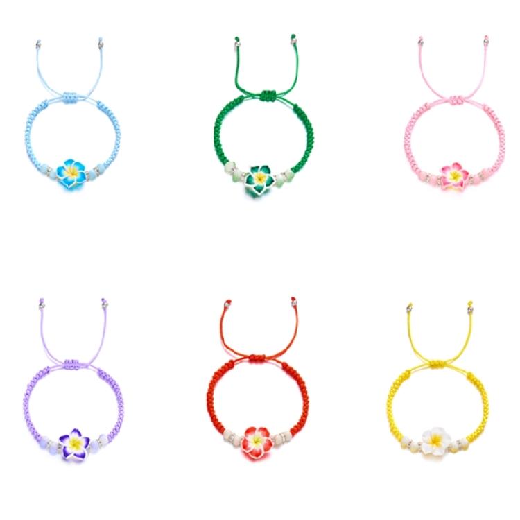 Цветочный браслет ручной работы из мягкой глины, плетёные украшения, регулируемый тропический браслет с плюмерией, богемные аксессуары для пляжной вечеринки