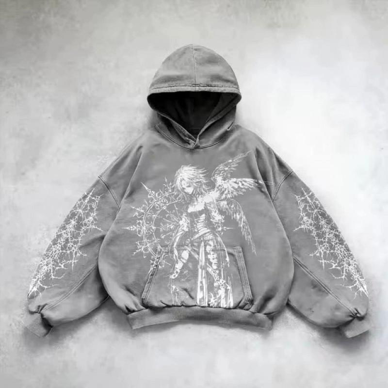 Mens Oversized Hooded Sweatshirt With 3D Goddess Print Loose Fit Casual Long Sleeve Pullover