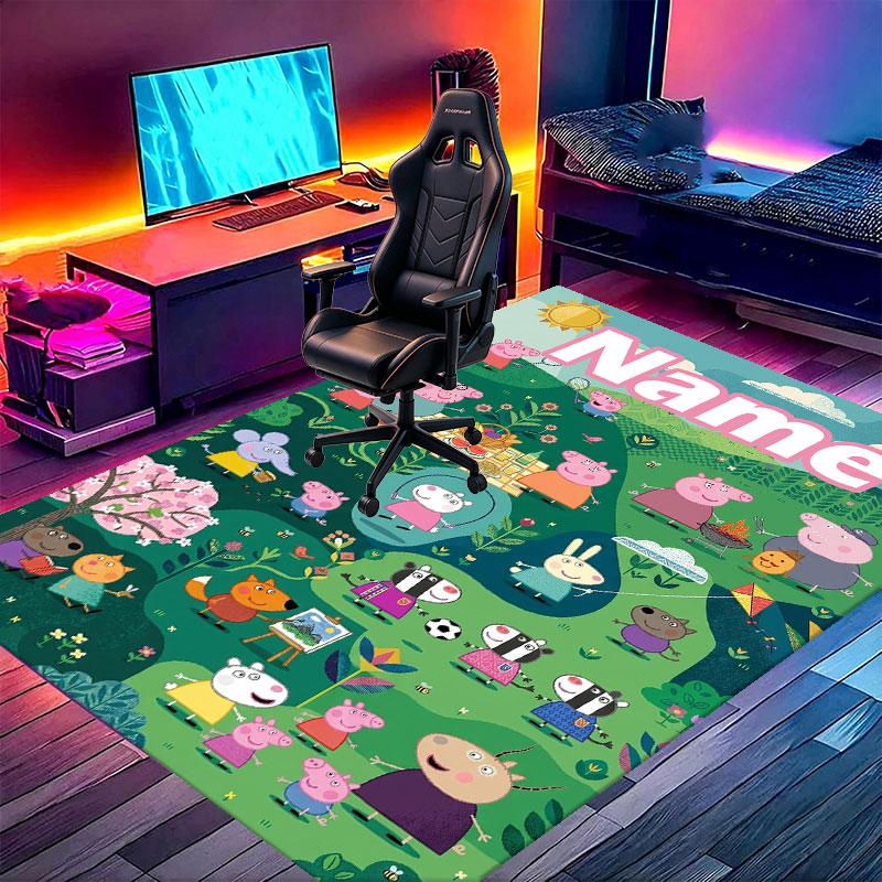 Custom Name Personalized Peppa Pig Print Carpet, Versatile Home Decor Rug, for Playroom, Apartment, Balcony, Entryway, Hallway Gift