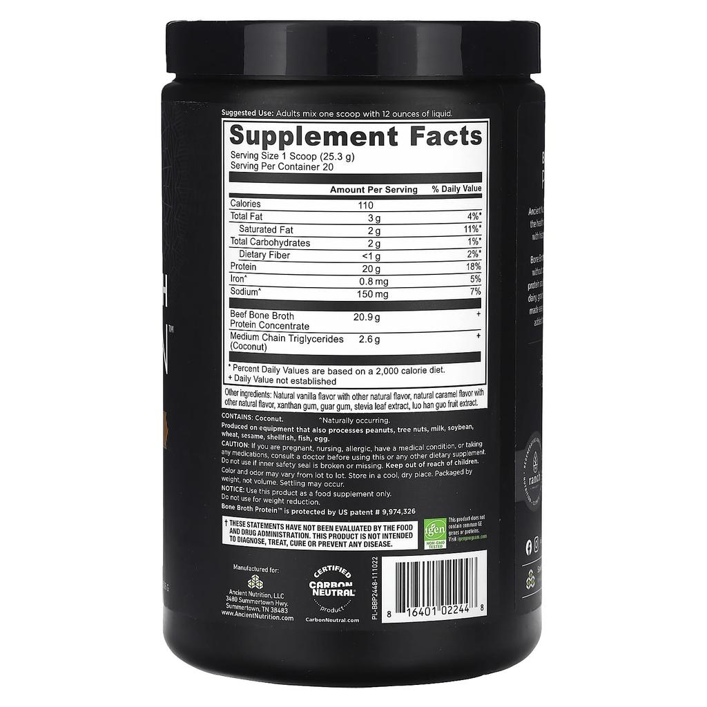 Bone Broth Protein, Salted Caramel Flavor, 506G (1.12Lb)