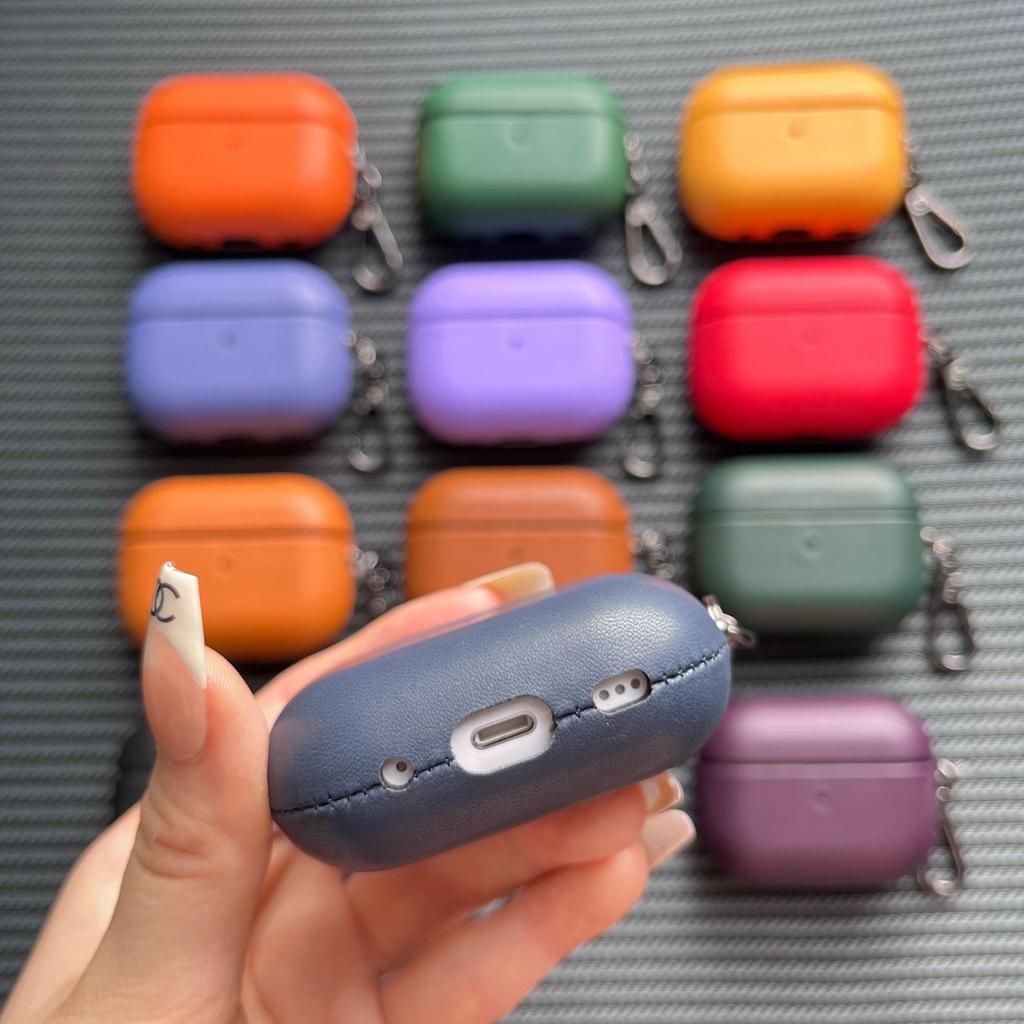 PU Leather Solid Color Wireless Earphone Case for Airpods Pro 2 & Airpods 4 3 2 1 Scratch-proof Drop-proof Inner Flocking Cover