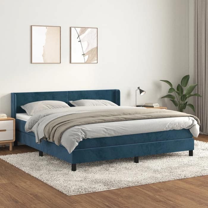 Maison Exclusive - Sommier à lattes de lit et matelas Bleu foncé 180x200cm Velours