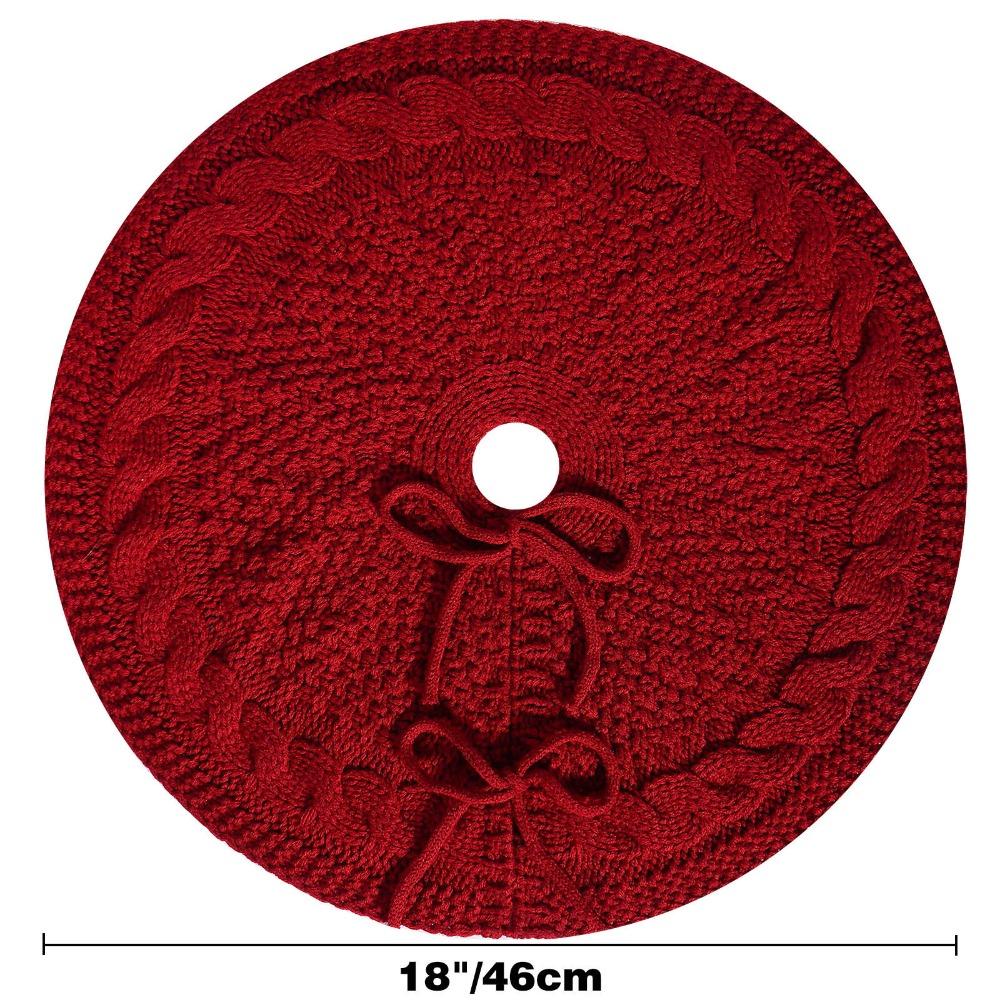 Household 18 in Knitted Christmas Tree Skirt Red/White Round Christmas Tree Mat Polyester Christmas Tree Carpet Shopping Mall