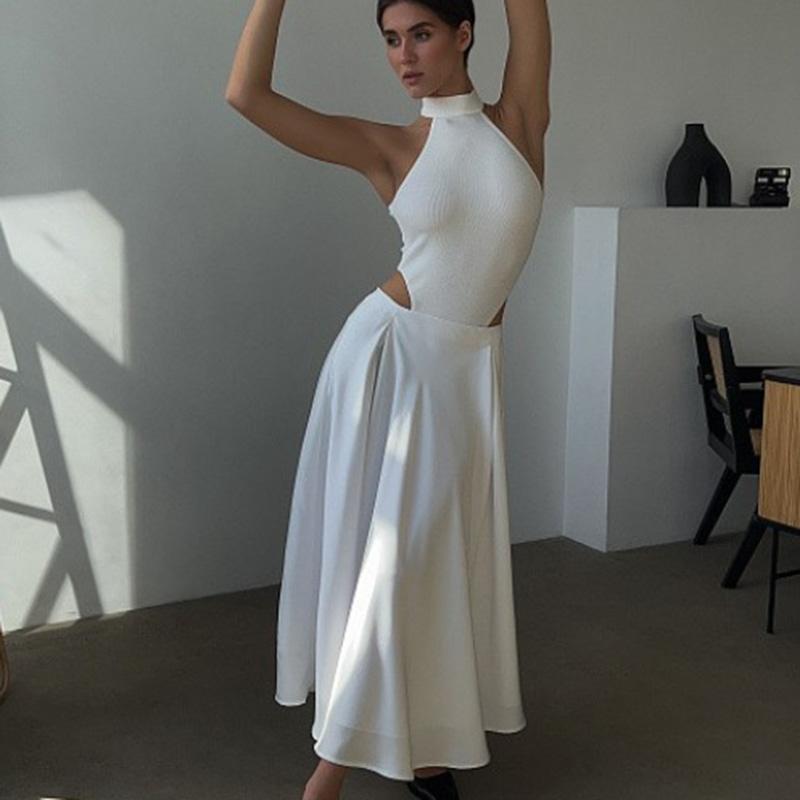 Женская летняя элегантная атласная однотонная юбка с высокой талией, повседневная трапециевидная юбка с оборками