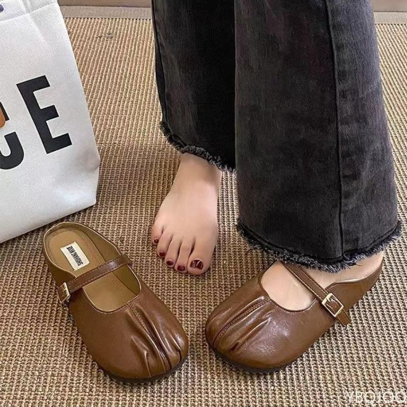 Fashion Women's Outdoor Casual Flat Shoes with Toe Caps Half Drag Women's Spring Autumn New Style Simple Comfortable Single Shoes