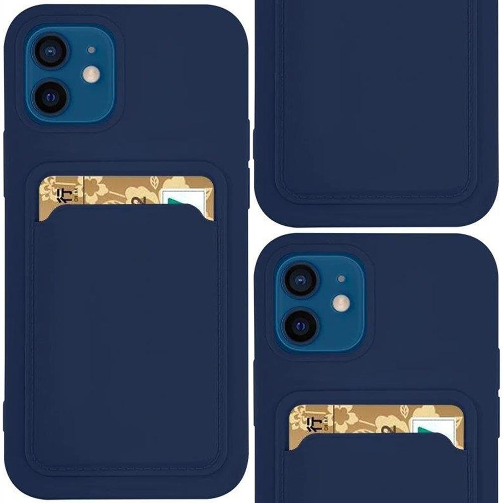 Card Case silikonowe etui portfel z kieszonką na kartę dokumenty do Samsung Galaxy A22 4G granatowy