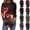 Women's Loose Round Neck Valentine's Day Love Heart Printed Long Sleeve T-Shirt Top Pullover