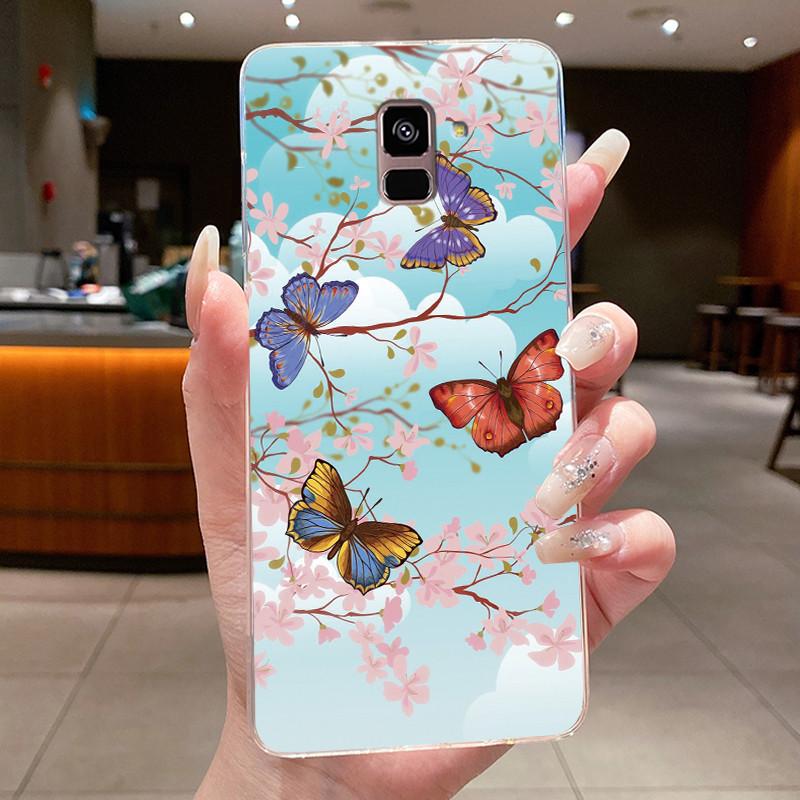 Case For Samsung Galaxy A8+ (A8 Plus) SM-A730F / A8 (2018) SM-A530F Clear Luxury Butterfly Flower Soft TPU Silicone Phone Case