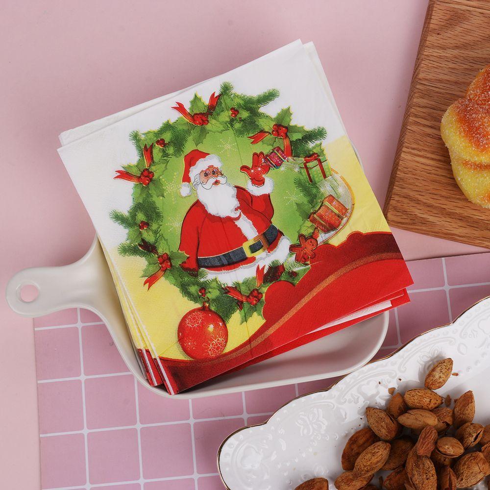 20pcs Home Decorative Santa Claus Cute Christmas Decoration Towel Printing Paper Napkin Serviette