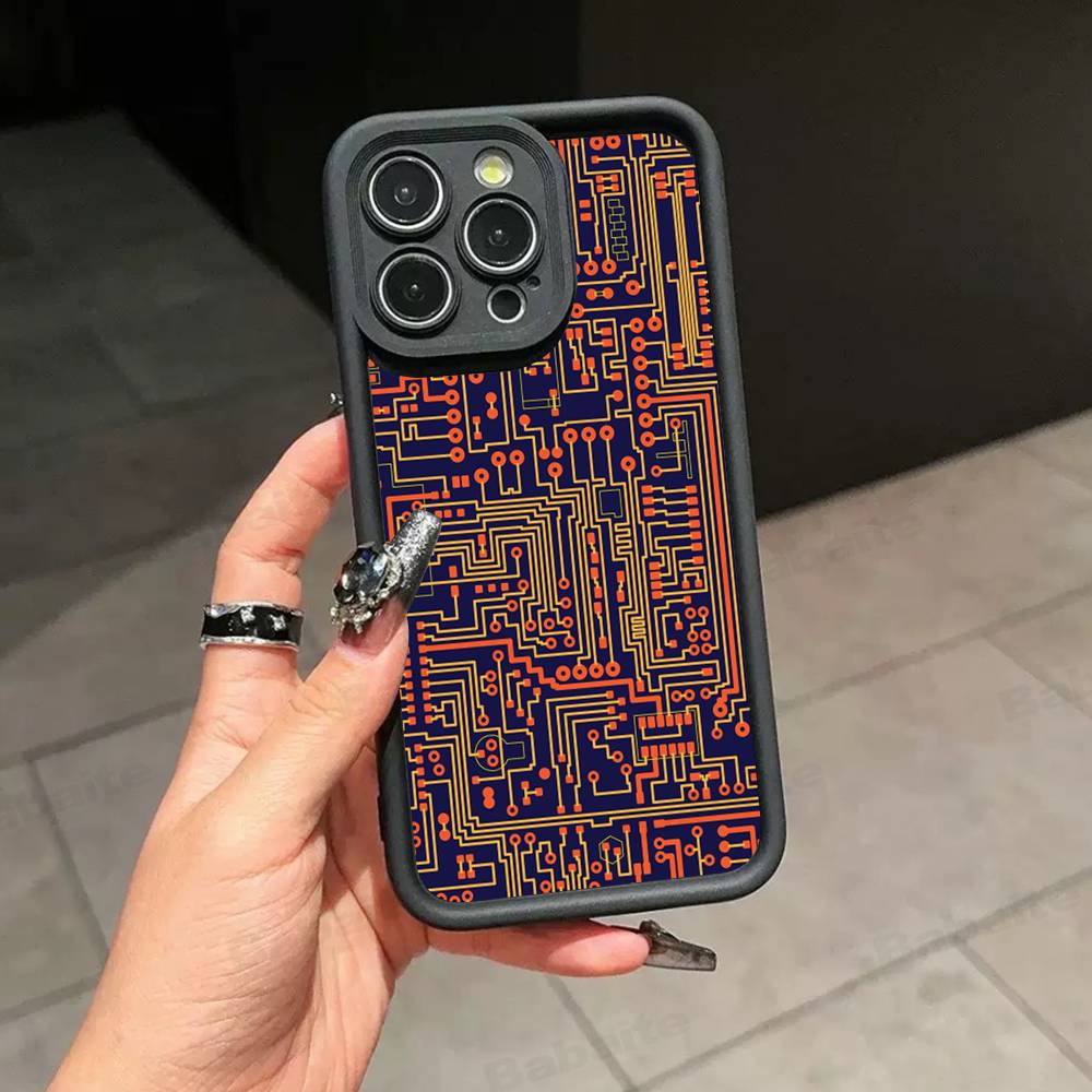 Чехол для телефона с рисунком печатной платы Для IPhone 17 16 15 13 11 12 14 Pro Max Plus Силиконовая Защитная Крышка