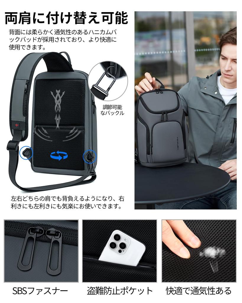 Сумка через плечо Body Shoulder Large Can Holder 11 дюймов с USB-портом, сумка через плечо для походов и походов на каждый день [FENRUIEN], сумка, вместимость, iPad, порт, сумка, мужская,