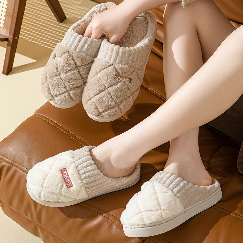 Cotton Slippers Women's Winter New Warm Slippers Couple Velvet Non-slip Cotton Shoes Wool Slippers Shoes