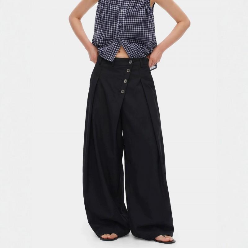 American Style Pleated Wide-Leg Cutaway Dress Pants Unisex Loose Straight Trousers Commute Casual Wear
