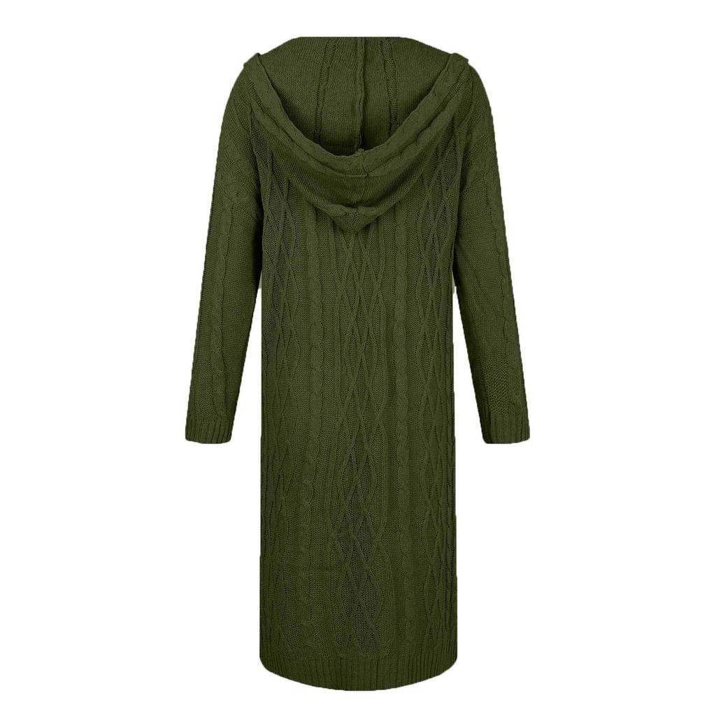 Women's Cardigan Solid Color Hooded Long Personality Sweater Jacket