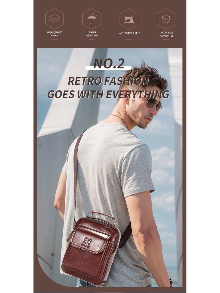 Мужская сумка кроссбоди BULLCAPTAIN из коровьей кожи - Ретро, Многофункциональная, Устойчивая к царапинам с защитой позвоночника