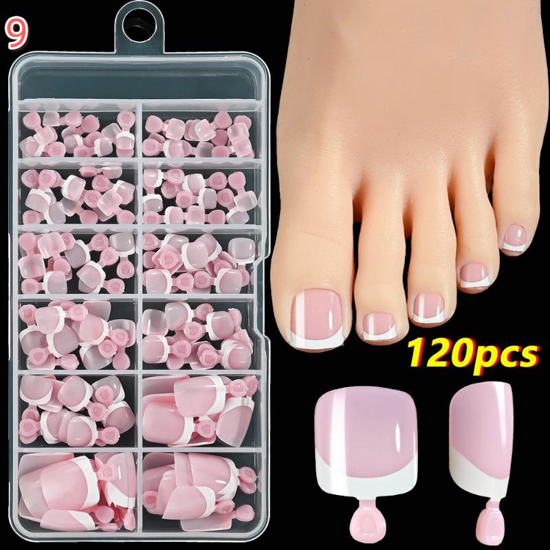 120Pcs French Short Square Artificial Press On Toenails Nude Pink Full Cover False Toe Nails Fake Toe Nail Extension For Women