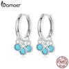 925 Sterling Silver Blue Turquoise Ear Buckles Hypoallergenic Drop Earrings for Women Fine Jewelry Gift