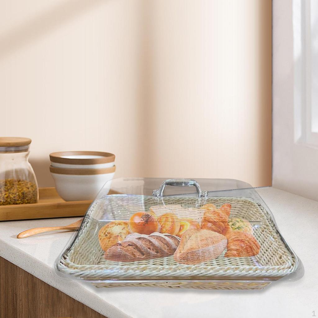 , Fruit Basket, Rustic Dustproof Food Imitation Rattan Woven Basket for Camping, Home,