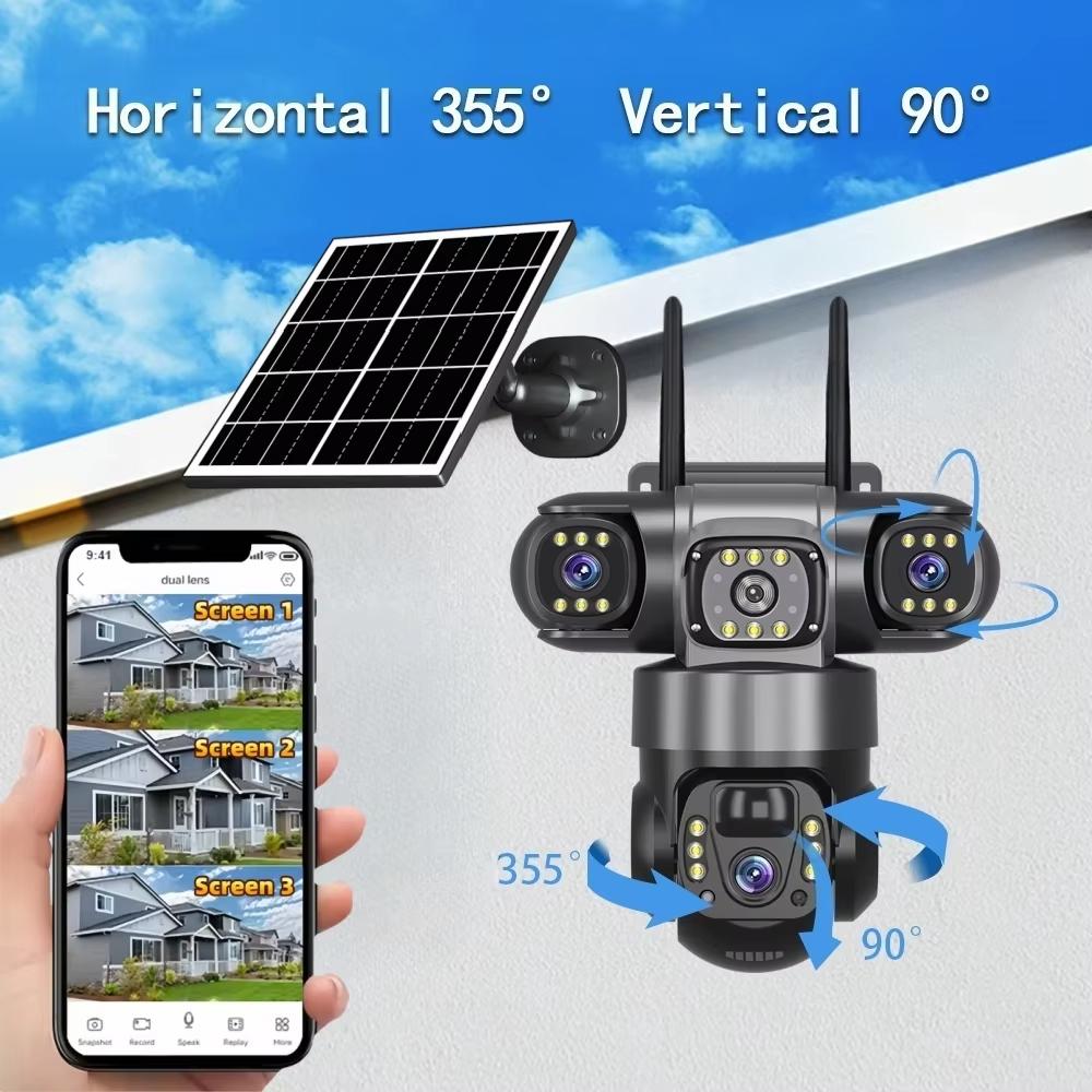LS VISION V380 Солнечная 4G Камера Уличная 12МП 6K Тройные Объективы Тройные Экраны Монитор Видеонаблюдения Ночного Видения Водонепроницаемые Камеры видеонаблюдения