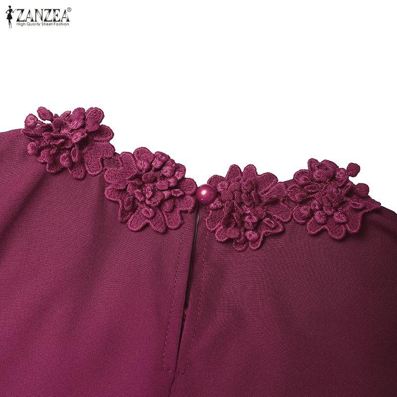 ZANZEA Женское повседневное элегантное кружевное платье с круглым вырезом и рукавами 3/4